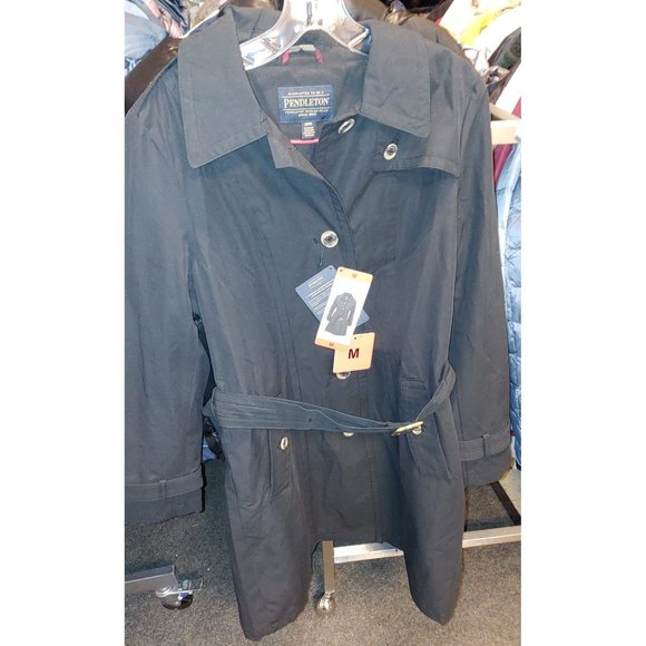 PENDLETON Women Waterproof Trench Coat Jacket W/ Belt A42--Black - Picture 5 of 11